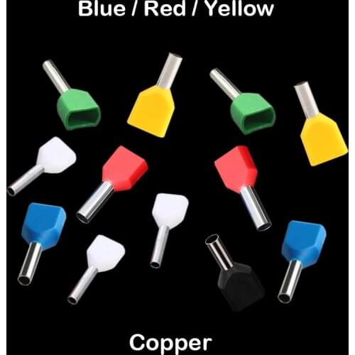 TE2513 TE4012 TE6014 Blue Red Yellow Copper Pre-Insulating Twin Cord Double Wire Tube Pin End Ferrule Connector Crimp Terminal