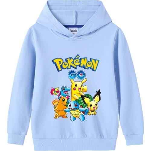 Pokemon 100% Cotton Anime Clothes and Pants Pikachu Children Hoodies Soft Warm Sweatshirts Kids Cartoons Tops 2pcs Can Matched