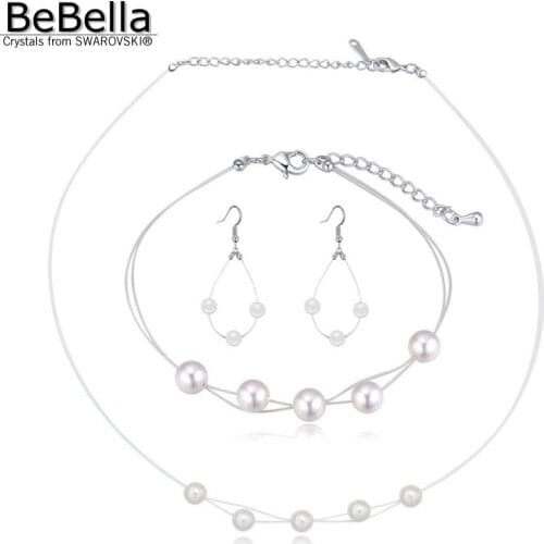 Party gift ball shape white pearl necklace and earrings&bracelet set Made with Swarovski Elements Pearl