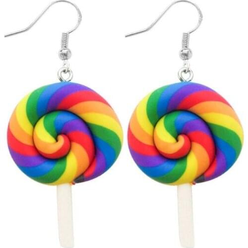 Funny Colorful Rainbow Lollipop Hook Earrings Polymer Clay Candy Ice cream Dangle Kawaii Earrings Women Fashion Jewelry