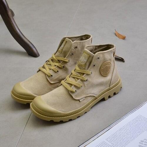 High mens casual shoes canvas shoes round head Martin boots lace mens shoes Paladin military boots trend outdoor shoes