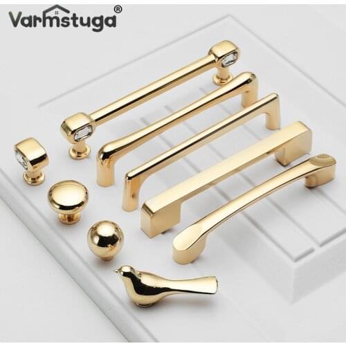 Bright Gold Kitchen Handle Luxury Fashion Cabinet Knobs and Handles Wardrobe Door Pulls Dresser Gold Handle Door Hardware