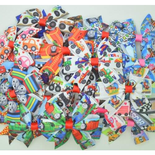 SUPWRF 1 PCS 10pcs mix 3.1" Inch Cartoon Car Bows Clips Girls hair bow Headware Kids Hair Accessories Ribbon bows T0929