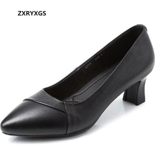 Best Sale 2021 Spring and Autumn Womens Shoes New Shallow Mouth Pointed Genuine Leather Shoes Soft Sole Women High Heel Shoes