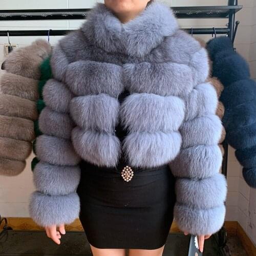 Real Fur Coat Women FOX Fur Girl Winter Real Fur Jacket Natutal Blue Fox Fur Coats Silver Fur Female Short Jacket With Fu