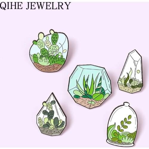Cartoon Potted Plant Enamel Pins Custom Green Cactus Aloe Brooches Bag Clothes Lapel Pin Badge Jewelry Gift for Friend Wholesale