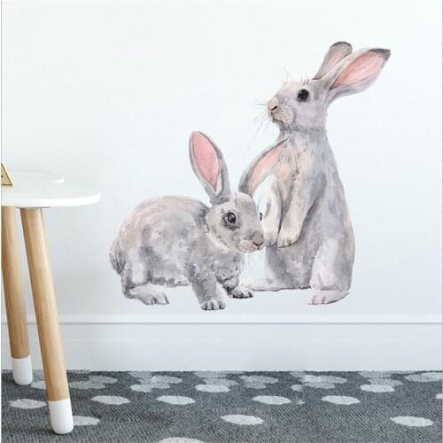 1PCS Two Cute Rabbits Wall Sticker for Kids Bedroom Home Decoration Bunny Removable Wallpaper Mural