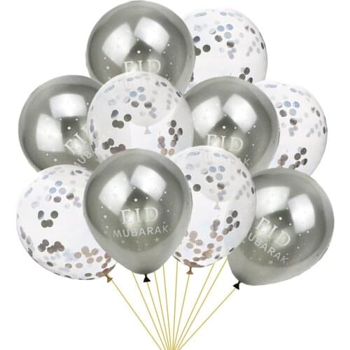 10PCS Gold Silver Eid Mubarak Balloons Ramadan Decoration DIY EID Balloon Home Decor for Muslim Islamic Festival Party Supplies