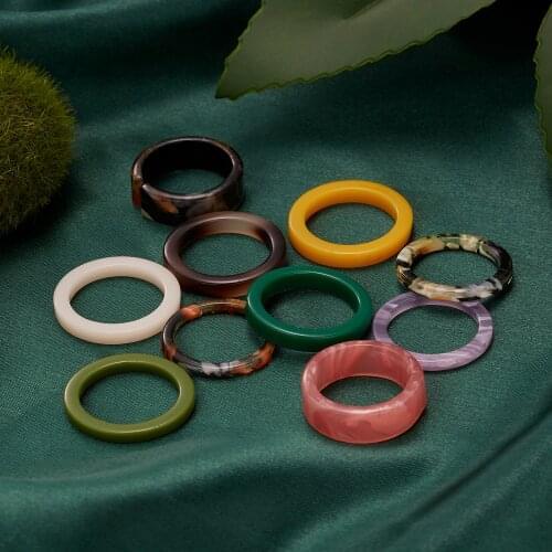 10 Pcs/Lot Mixed Color Rings New Trendy Korean Simple Colorful Resin Finger Rings Set For Women Party Jewelry Wholesale