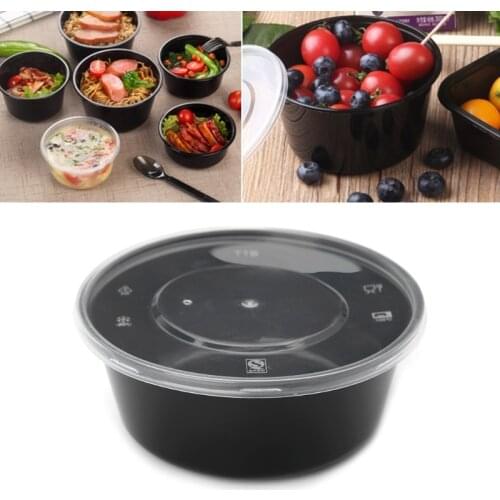 10Pcs/set Plastic Disposable Lunch Soup Bowl Food Container Storage Box With Lids Lunch Fruit Food Packaging Box Black