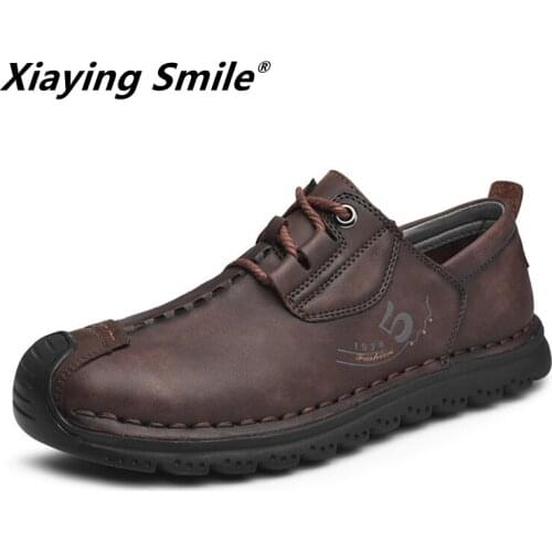 2020 Aum cow Leather Men Casual Shoes Luxury Brand Mens Loafers Moccasins Breathable Slip on Black Driving Shoes Plus Size 38-46