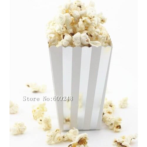 24pcs Silver Foil Striped Paper Popcorn Boxes,Metallic Stripe Party Favor Boxes,Candy Buffet Snack Treat Cups,Containers,Cheap