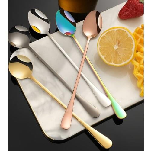 304 Stainless Steel Round Spoon Sharp Spoon Tea Spoon Dessert Coffee Ice Cream Spoons Kitchen Bar Tools New Long Handle