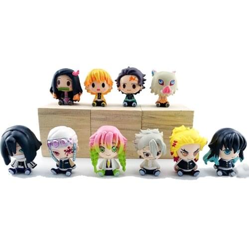 4pcs/6pcs/10pcs Q Version Demon Slayer Action Figure Toys Kamado Tanjirou Nezuko Agatsuma Zenitsu Kochou Shinobu Dolls Kid Gift