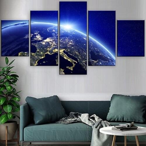5 Piece Wall Art Paintes Outer Space Earth Modern Decorative Pictures on Canvas for Home Living Room Decorations