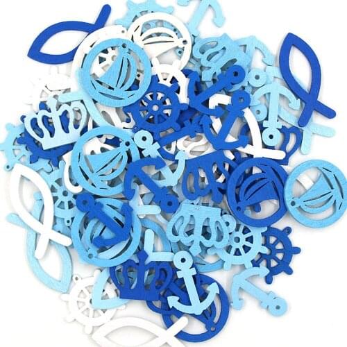 50Pcs Wooden Button Painting Sea Sailor Anchor Series Buttons For Clothes Sewing Decorative Button For Scrapbooking DIY Crafts