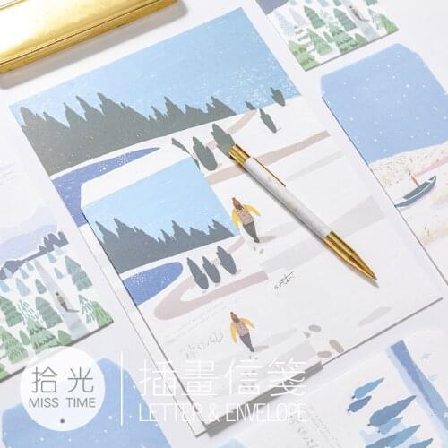 9Pcs/Set 3 Envelopes+6 Sheets Letter Paper Creative Outdoor Crusoe Series Envelope For Gift Korean Stationery