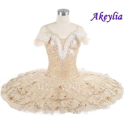 Beige Professional Ballet Tutu champagne Platter tutu Women Nutcracker Fairy Doll Classical Pancake tutu Costume Adult