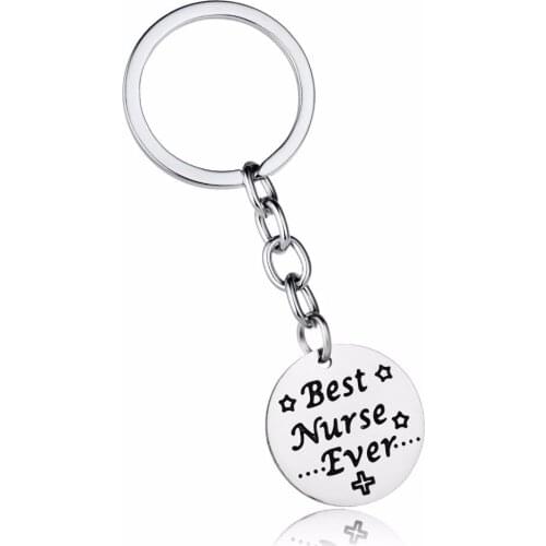 12PC/Lot Nurse Keychain Gifts Best Nurse Ever Cross Star Stainless Steel Charms Keyring Women Girls Key Chain Nurse Day Presents