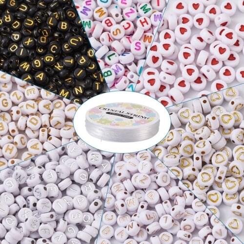 1700pcs Acrylic Beads Round Letter Alphabet Heart Flat Round Loose Spacer Beads with Elastic Crystal Thread For Jewelry Making