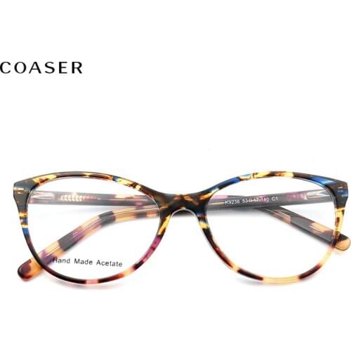 COASER Vintage Trendy Round Women Glasses Frame Men Retro Acetate Eyeglasses Prescription High Quality Optical Eyewear