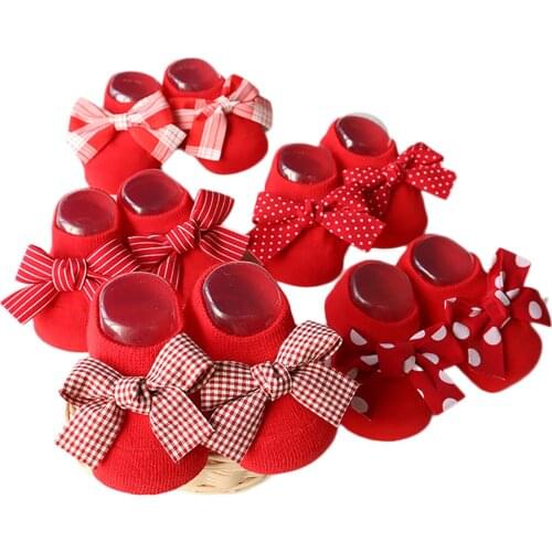 Baby Cute Socks Red Bowknot Anti-slip Sock Accesorries Cotton Warm Birthday Gifts Party Photography Props