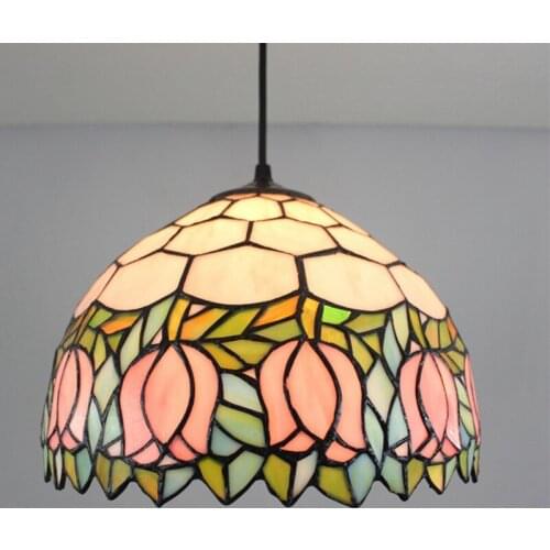 European Tiffany Pendant Light Stained Glass Art Lamps Pastoral Tulips Tiffany Bedroom Study Lamp Restaurant Chain Hanging Light