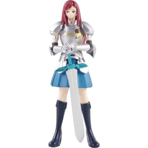 14cm Anime Fairy Tail Erza Scarlet Wear Armor Mighty Queen Warrior with Sword PVC Action Figure Model Toy Kids Gift Brinquedos