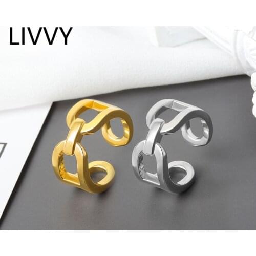 LIVVY Silver Color Simple Link Chain Shaped Rings For Women Adjustable Ring Jewelry Accessories Gift 2021 Trend
