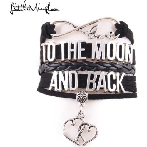 Little MingLou Infinity love To The Moon And Back Bracelet Heart Charm leather wrap men bracelets & bangles for Women jewelry