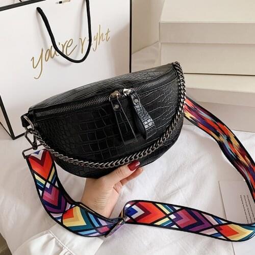Fashion Chest Crossbody Bag For Women Chic Color Block Geometric Wide Strap Shoulder Bag Stone Pattern PU Leather Waist Handbag