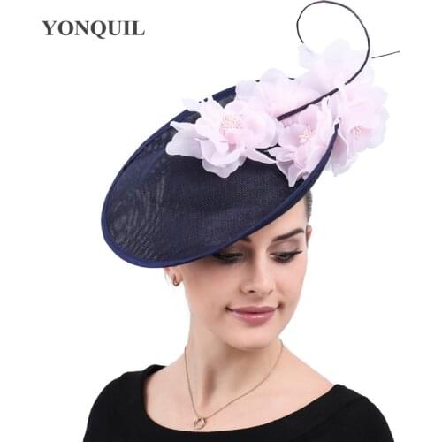 Charming Big Kentucky Derby Hair Fascinators Navy Hats Ladies Elagnt Wedding Headwear Bridal Wedding Race Party Headpiece SYF540