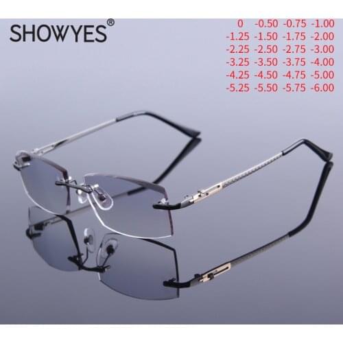 Blue Light Blocking Myopia Glasses Men Computer Eyeglasses Business Male Optical Big Rectangle Clear Lens Frameless Eye Eyewear
