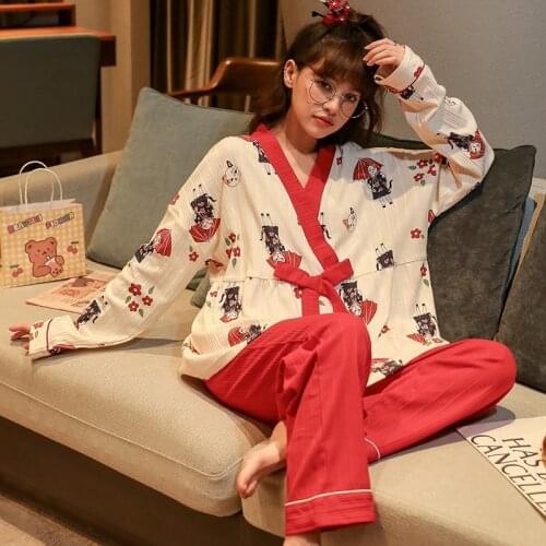 Sexy Autumn pajamas womens long-sleeved cotton Sleepwear Night Gown Home Clothes Pajamas Lounge Wear Loose Suit Home Service