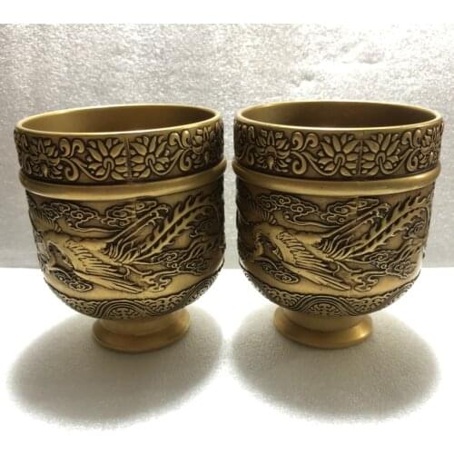 Retro pure copper, Dragon and Phoenix cup