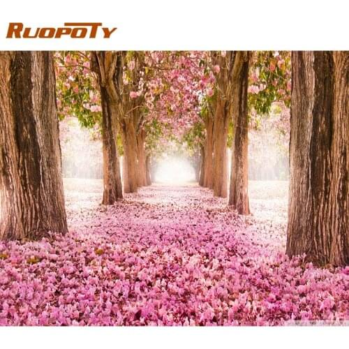 RUOPOTY 60x120cm Frameless Pink Forest DIY Painting By Numbers Large Size Picture Canvas Painting Acrylic Paint By Numbers Art