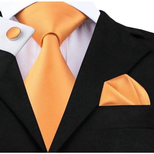 SN-356 Orange Novelty Tie Hanky Cufflinks Sets Mens 100% Silk Ties for men Formal Wedding Party Groom