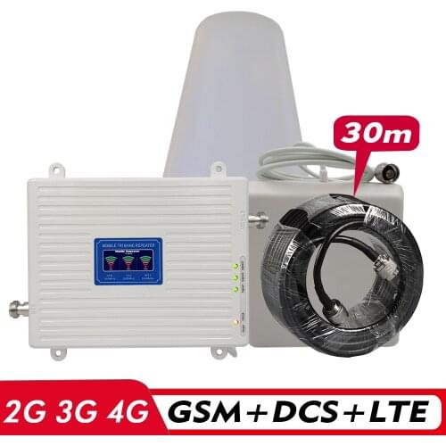 2G 3G 4G Tri-Band Amplifier GSM 900+DCS LTE 1800(B3)+FDD LTE 2600(B7) Cell Phone Signal Repeater Signal Booster Antenna Set #30M