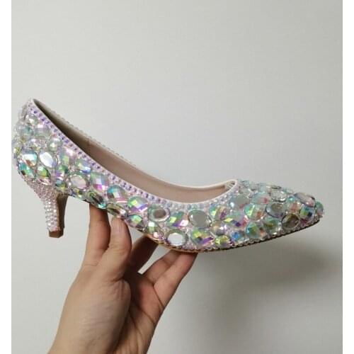 Women Pumps Thick High Heels Shoes Women Sexy Sequined Cloth Slip On 5CM Pointed Toe Dress Office & Career Party Wedding Bling