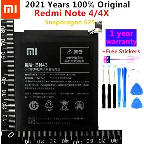 Xiao Mi Original Replacement Phone Battery For Xiaomi Redmi Note 4 / Note 4X global Snapdragon 625 4000mAh BN43 Phone Battery