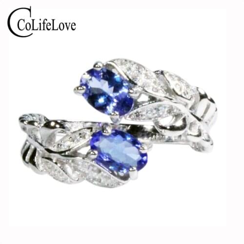 CoLife Jewelry Fashion Tanzanite Ring for Young Girl 2 Pieces Natural Tanzaite Silver Ring Elegant 925 Silver Gemstone Ring