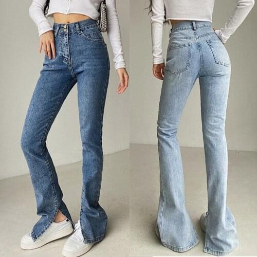 Women Jeans Distressed Skinny Denim Pants Slim High Waist Femme Flare Stacked Mom Straight Leg Vaqueros Mujer Split Vintage Y2K