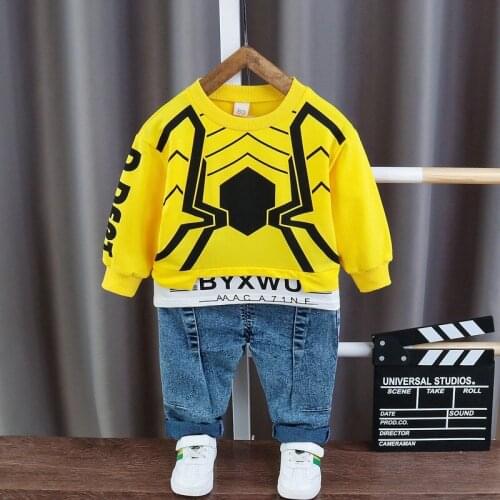 1-7y Spring Autumn Outfits Tracksuit Boys Girls Clothing Set Toddler Kids Baby Boy Fashion printed Pullover Tops jeans 2Pcs/set