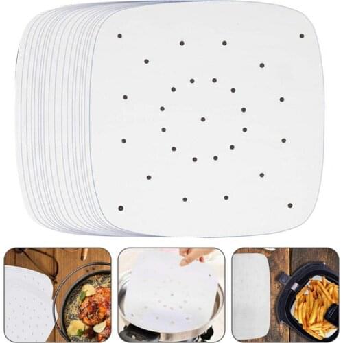 100Pc/Bag Air Fryer Steamer Liners Premium Perforated Wood Pulp Papers Non-Stick Steaming Basket Mat Baking Cooking Kitchen Tool