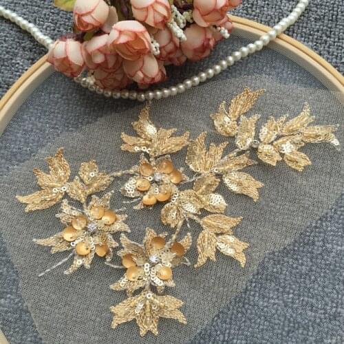 4Pieces/Lot Multicolor Sequin Beading Lace Patch Flowers Applique Fabric Wedding Dress Bag Hat Shoes DIY Accessories