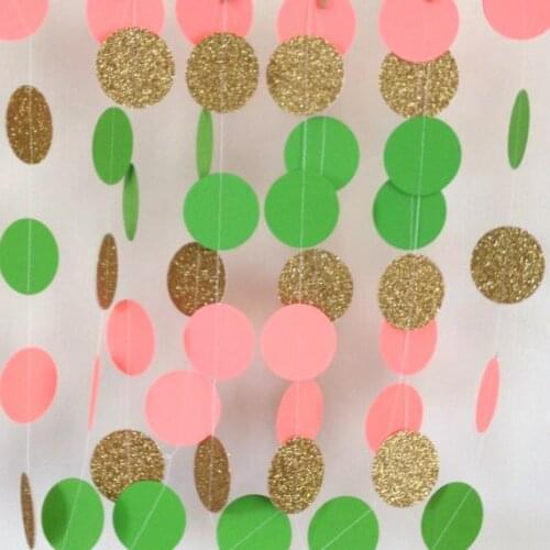 Jumbo Pink, Green and Gold Glitter Circle Paper r Banner, Wedding Garland, Bridal Shower, Baby Shower, Party Decor, Photo Prop