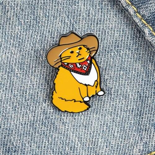 Cowboy Cats Enamel Pin Custom Funny Animal Hat Brooches Shirt Lapel Bag Cute Badge Cartoon Kitten Jewelry Gift for Friends