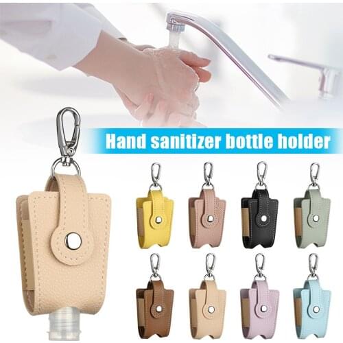 Hand Sanitizer Bottle Leather Case Keychain Flip Cap 30ml Reusable Bottles with Keychain Carrier