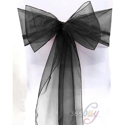 [ Fly Eagle ] 10PCS Organza Chair Sashes Bow Wedding Party Cover Banquet cover sashes #9 Black