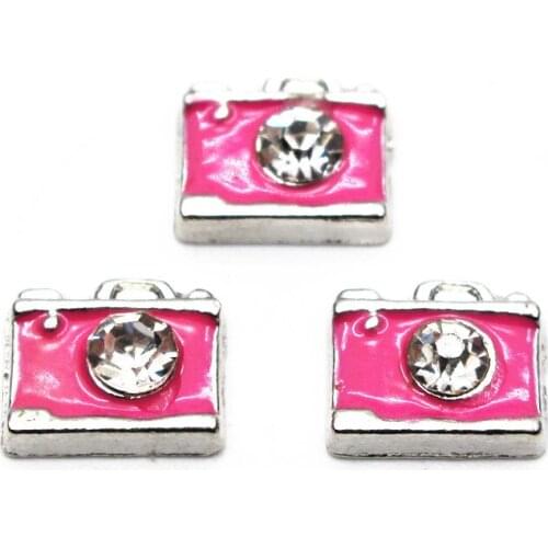 Hot selling 10pcs/lot silver camera Pink black floating charms living glass floating pendant lockets charms